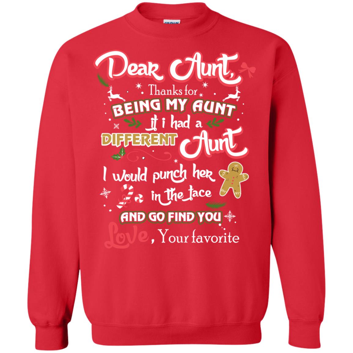 Dear Aunt Thank For Being My Aunt Christmas Holiday T-shirt Red