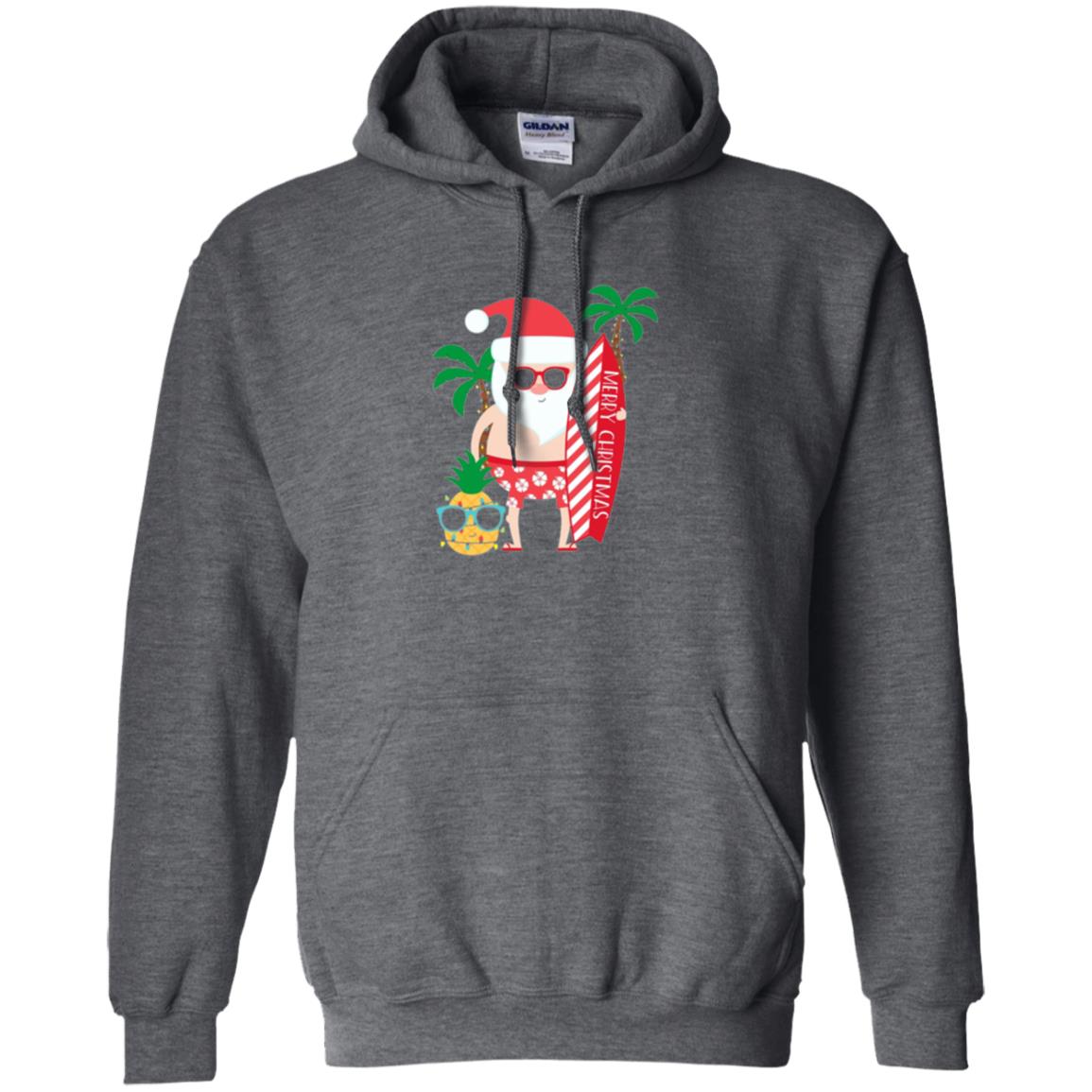 Christmas T-shirt Santa Claus Surfing Hawaiian Dark Heather