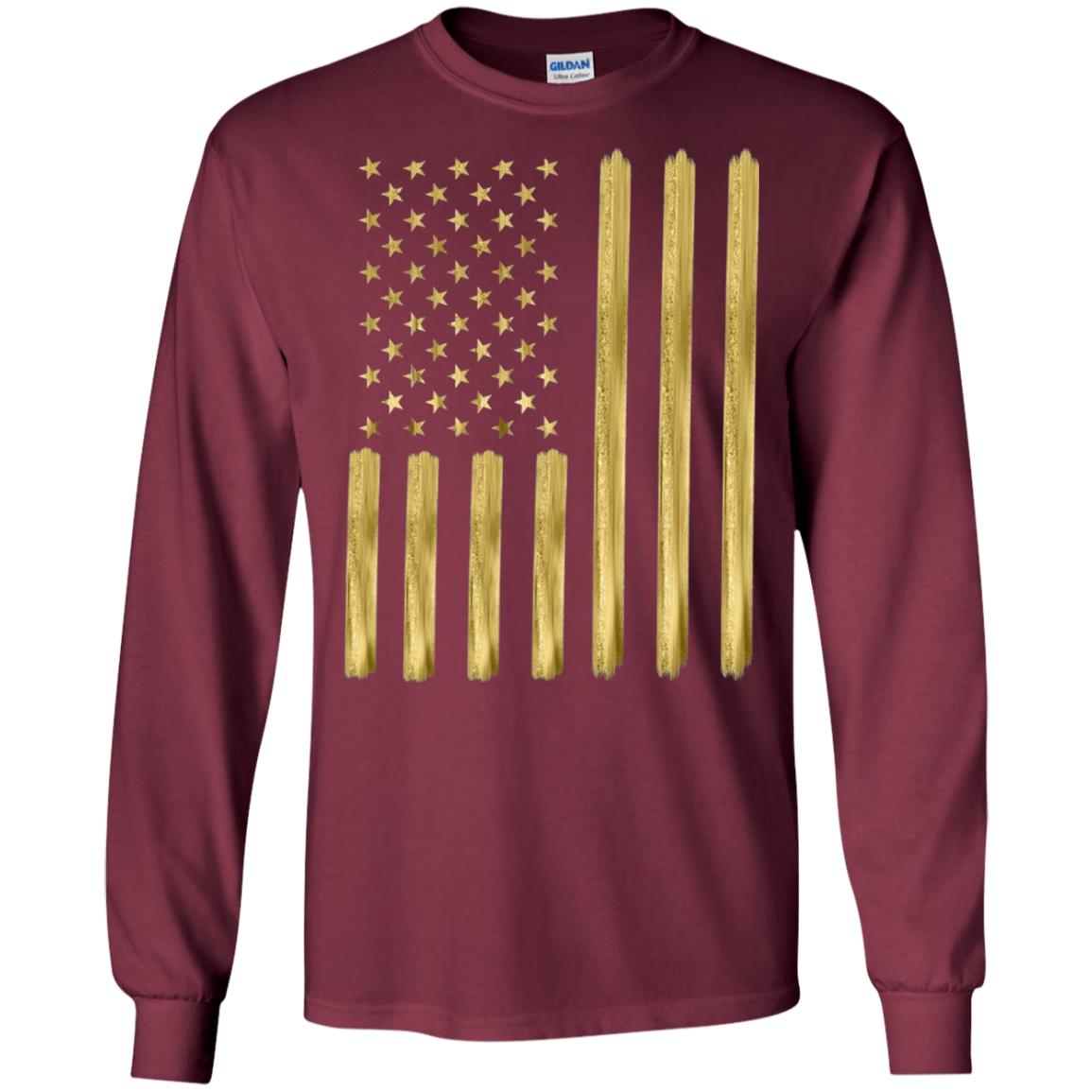 Faux Gold Paint American Flag T-shirt Maroon