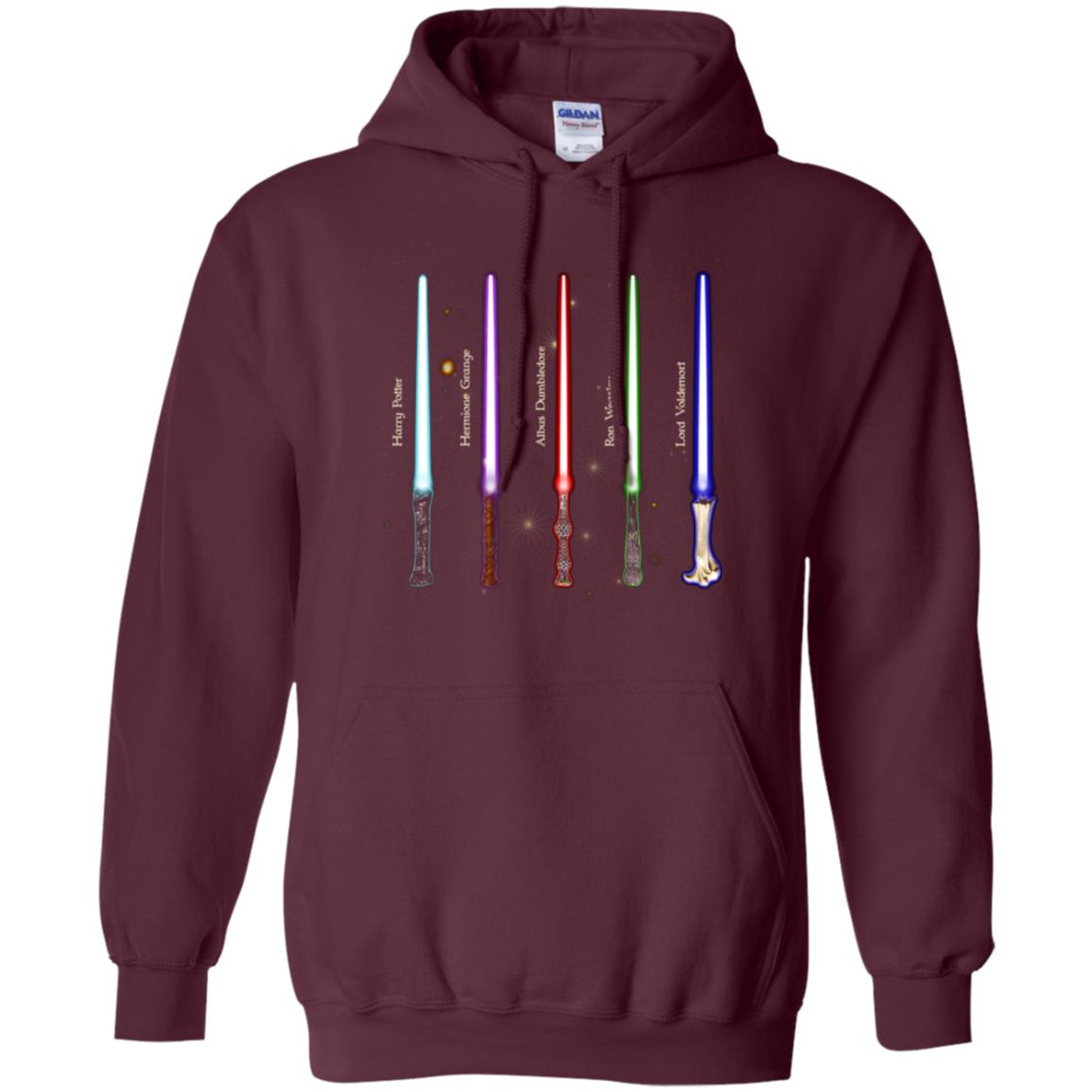 Harry Potter Lightsaber Wands Movie Fan T-shirt Maroon