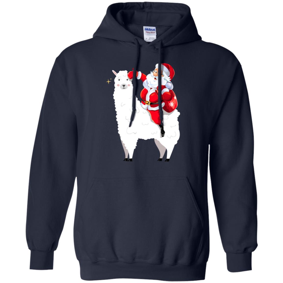 Alpaca Llama And Santa Claus X-mas Gift Shirt Navy