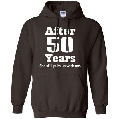 50th Anniversary T-shirt She Still Put Up With Me Dark Chocolate