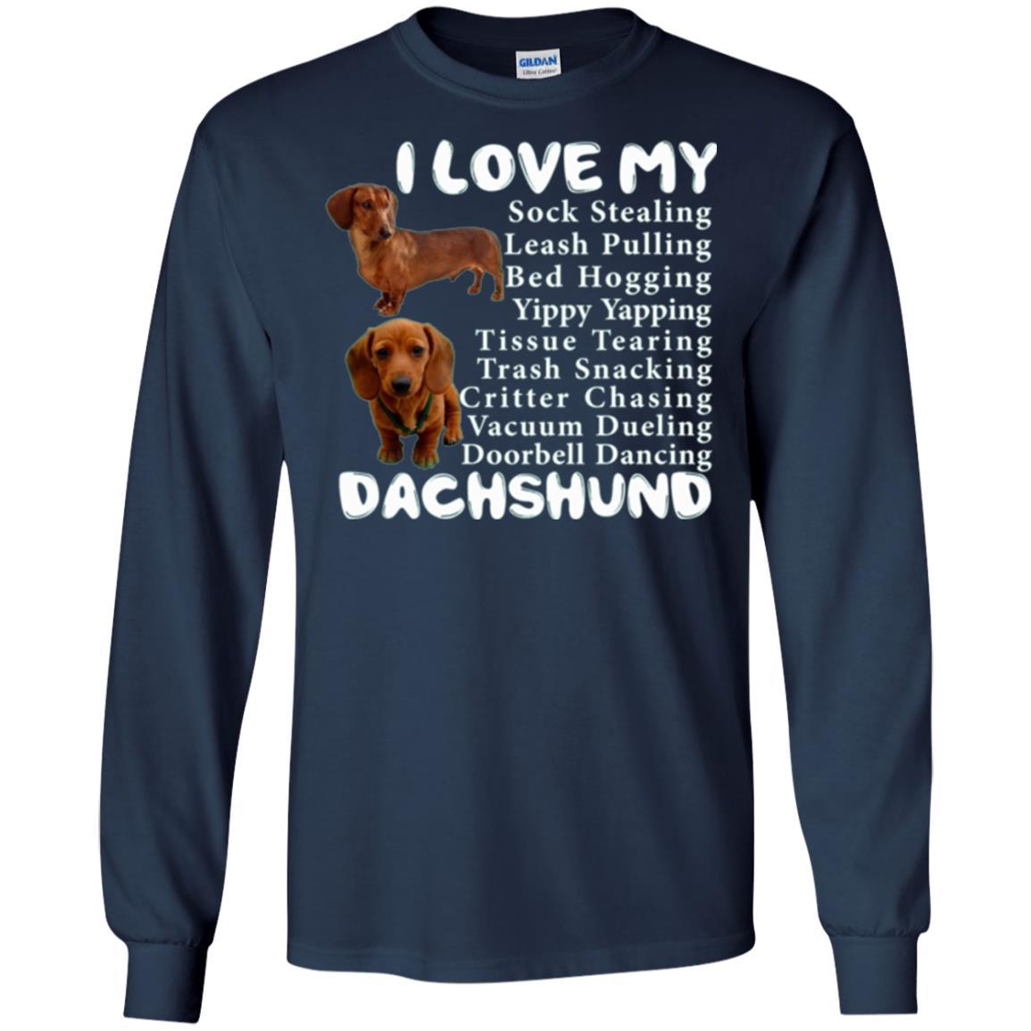 Dachshund T-shirt Sock Stealing Bed Hogging Navy
