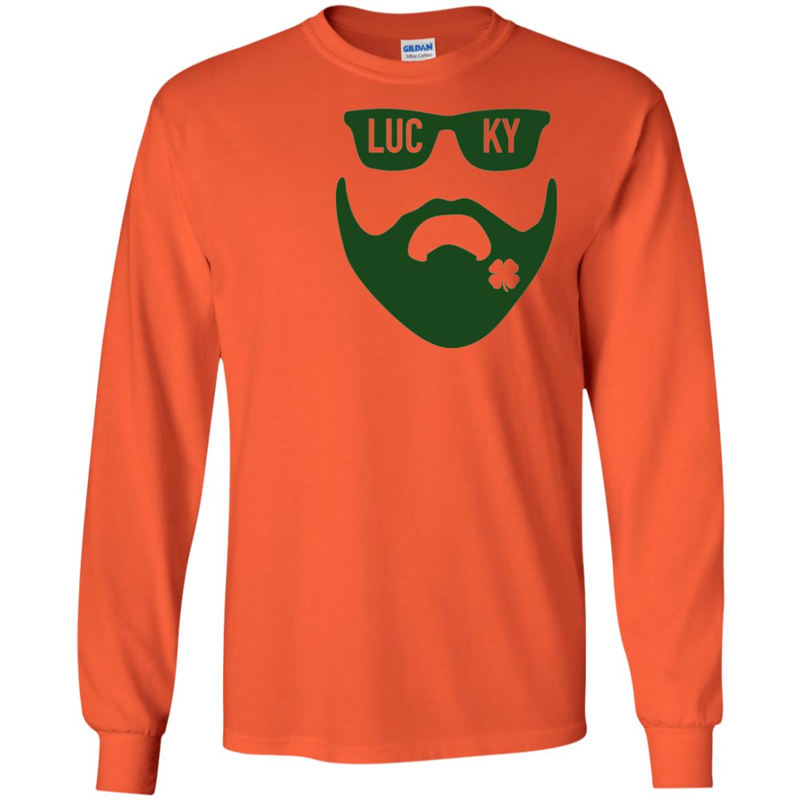 Green Bearded Clover Lucky Charm St. Patrick_s Day T-shirt Orange