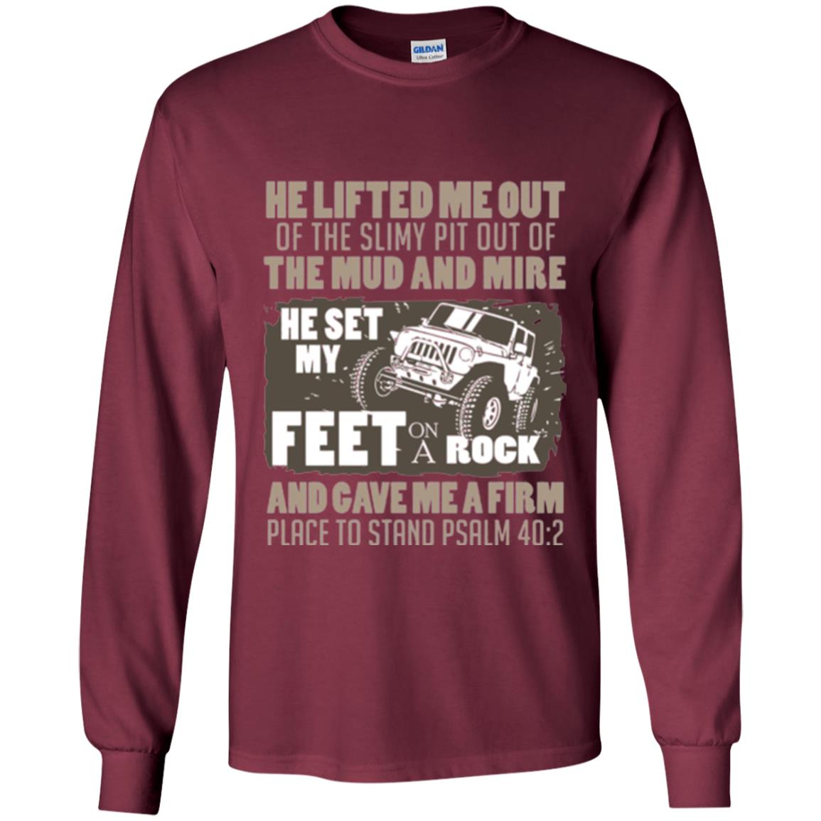 Christian T-shirt He Set My Feet On A Rock He Is My Jeep Maroon