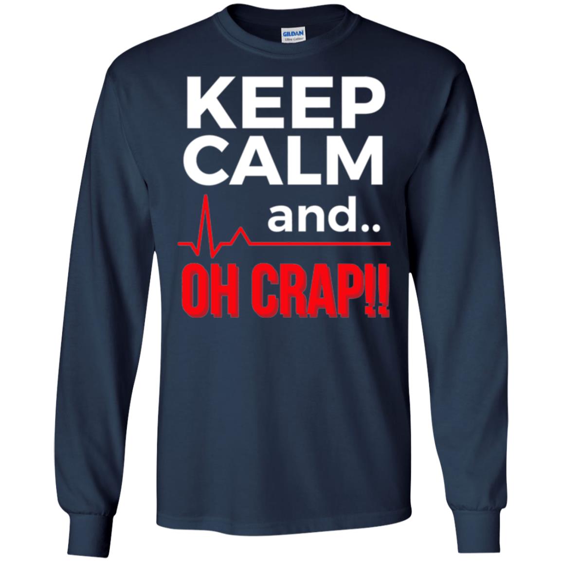 Funny Emergency Room T-shirt Keep Calm Oh Crap Flatline Navy