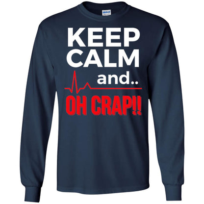 Funny Emergency Room T-shirt Keep Calm Oh Crap Flatline Navy