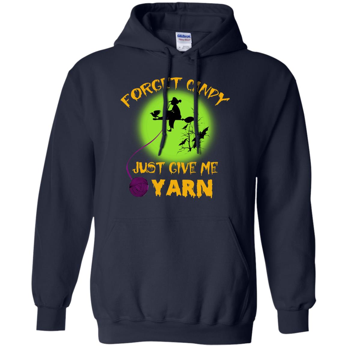 Forget Candy Just Give Me Yarn Crocheting Witches Halloween Shirt Navy