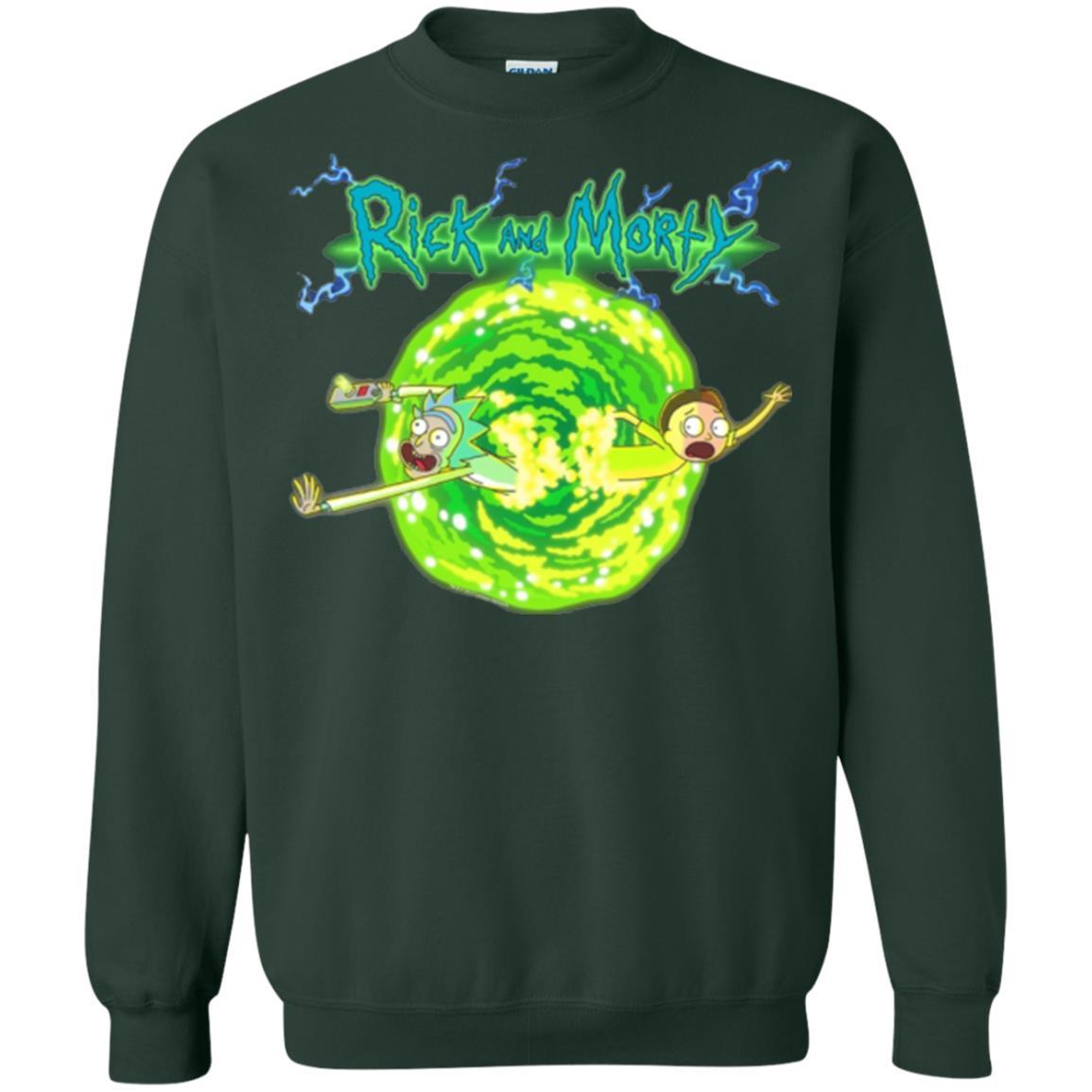 Rick Morty T-shirt Portal Glow Lightning Logo Forest Green