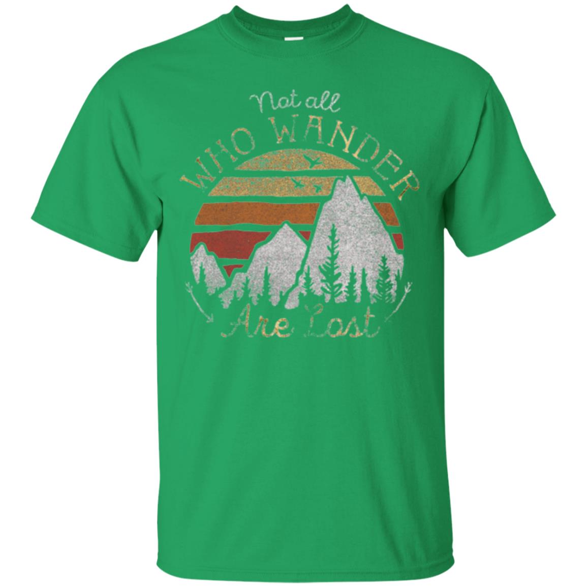 Gradient Mountain Gold T-shirt Not All Who Wander Are Lost Irish Green
