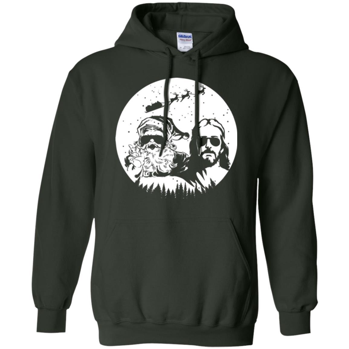 Christmas T-shirt Jesus And Santa Claus Forest Green