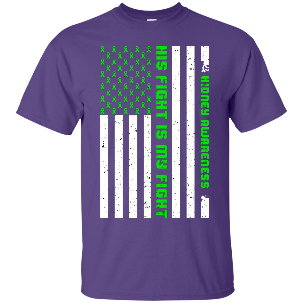 Kidney Awareness His Fight Is My Fight Kelly Green Ribbon Stars Flag Of Usa Shirt Purple