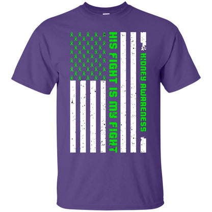 Kidney Awareness His Fight Is My Fight Kelly Green Ribbon Stars Flag Of Usa Shirt Purple