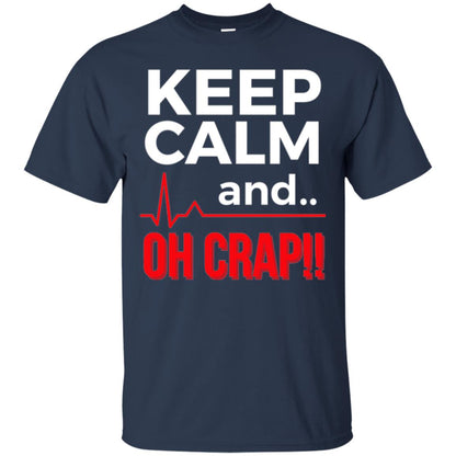 Funny Emergency Room T-shirt Keep Calm Oh Crap Flatline Navy