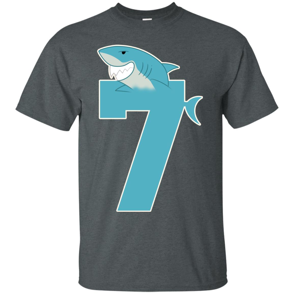 7th Birthday Shark Party Shirt Dark Heather