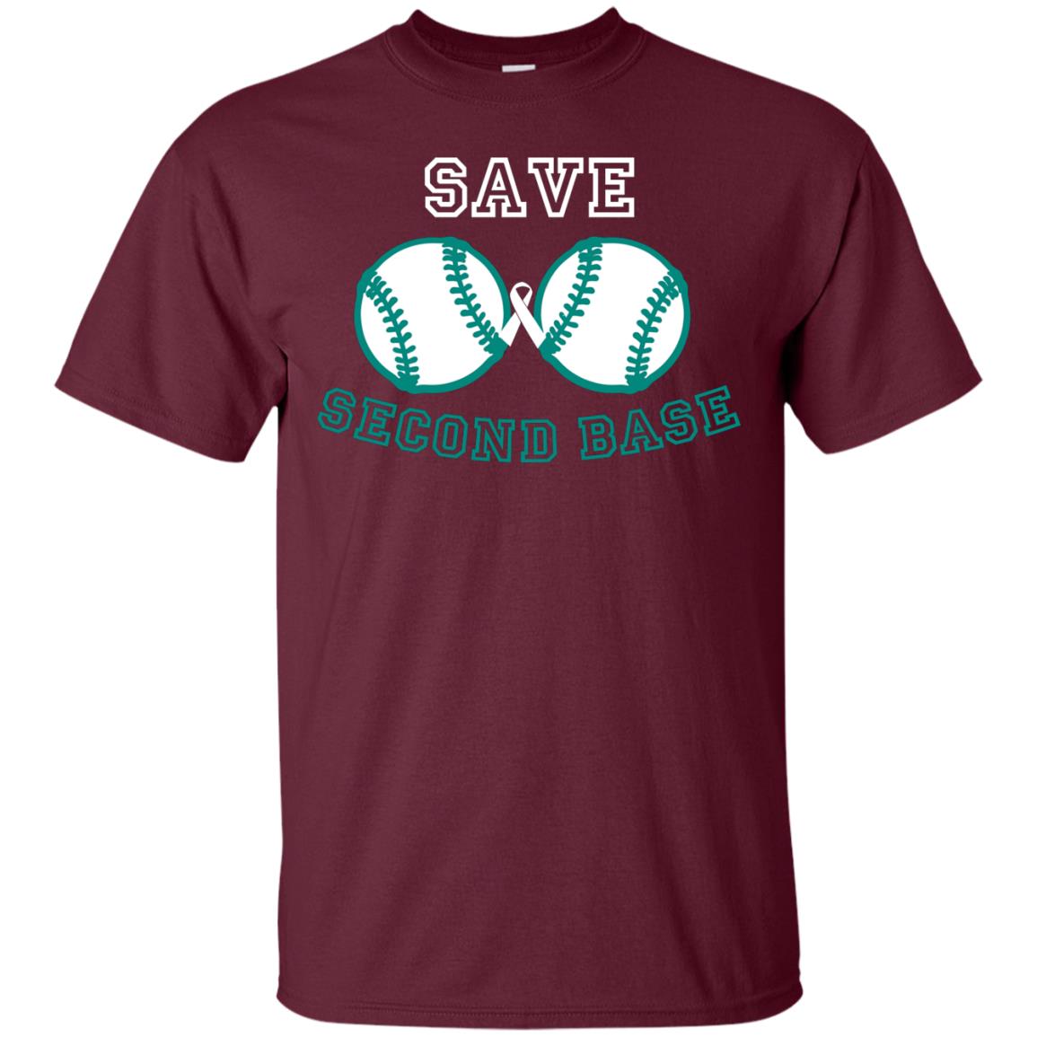 Save Second Base Breast Cancer T-shirt Maroon
