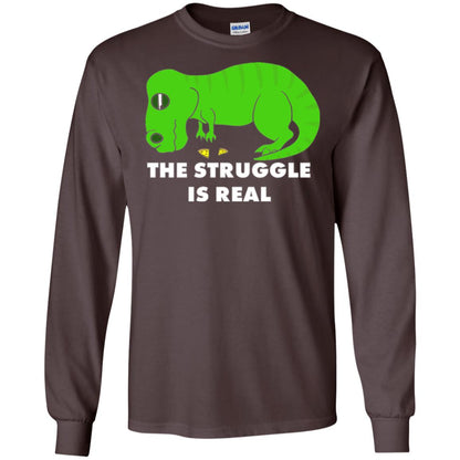 Funny Dinosaus T-shirt The Struggle Is Real Dark Chocolate