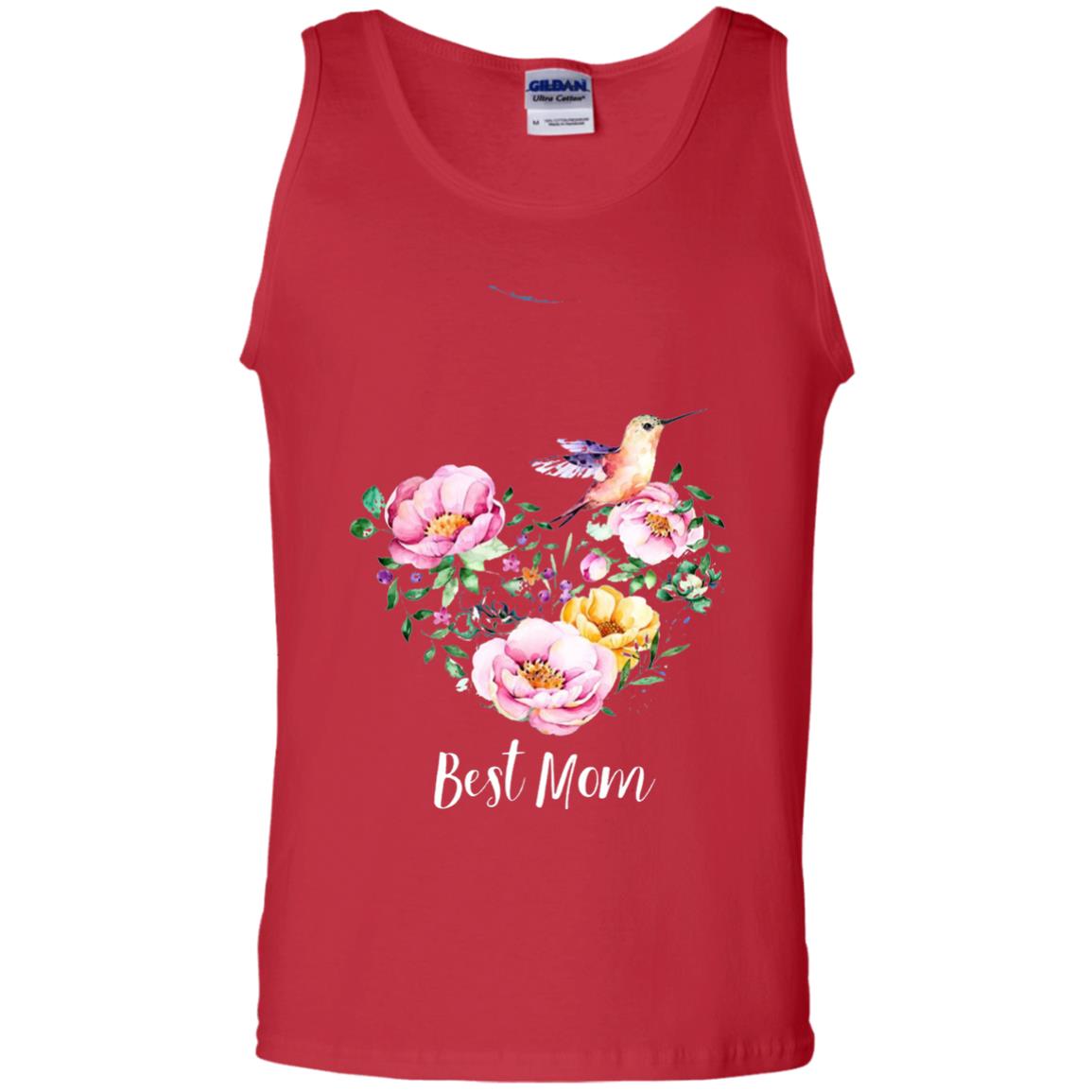 Best Mom Hummingbird Flower Heart Mommy Shirt Red