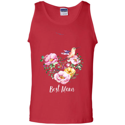 Best Mom Hummingbird Flower Heart Mommy Shirt Red