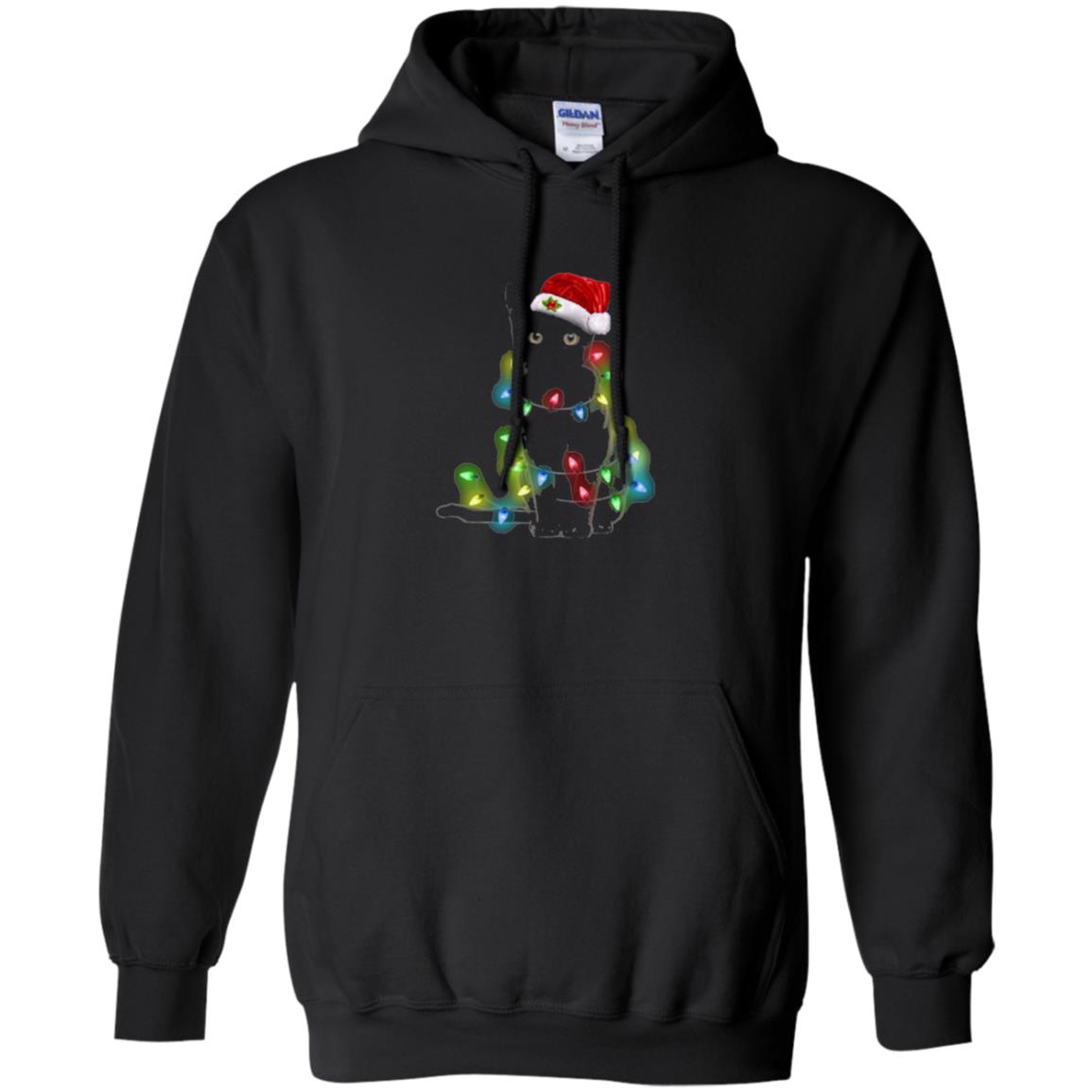 Christmas T-shirt Cat And Lights Black