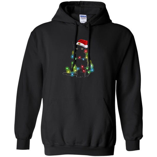 Christmas T-shirt Cat And Lights Black