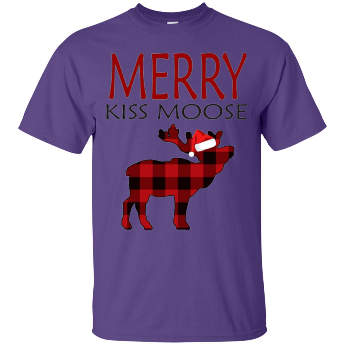 Christmas T-shirt Merry Kiss Moose Purple