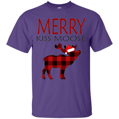 Christmas T-shirt Merry Kiss Moose Purple