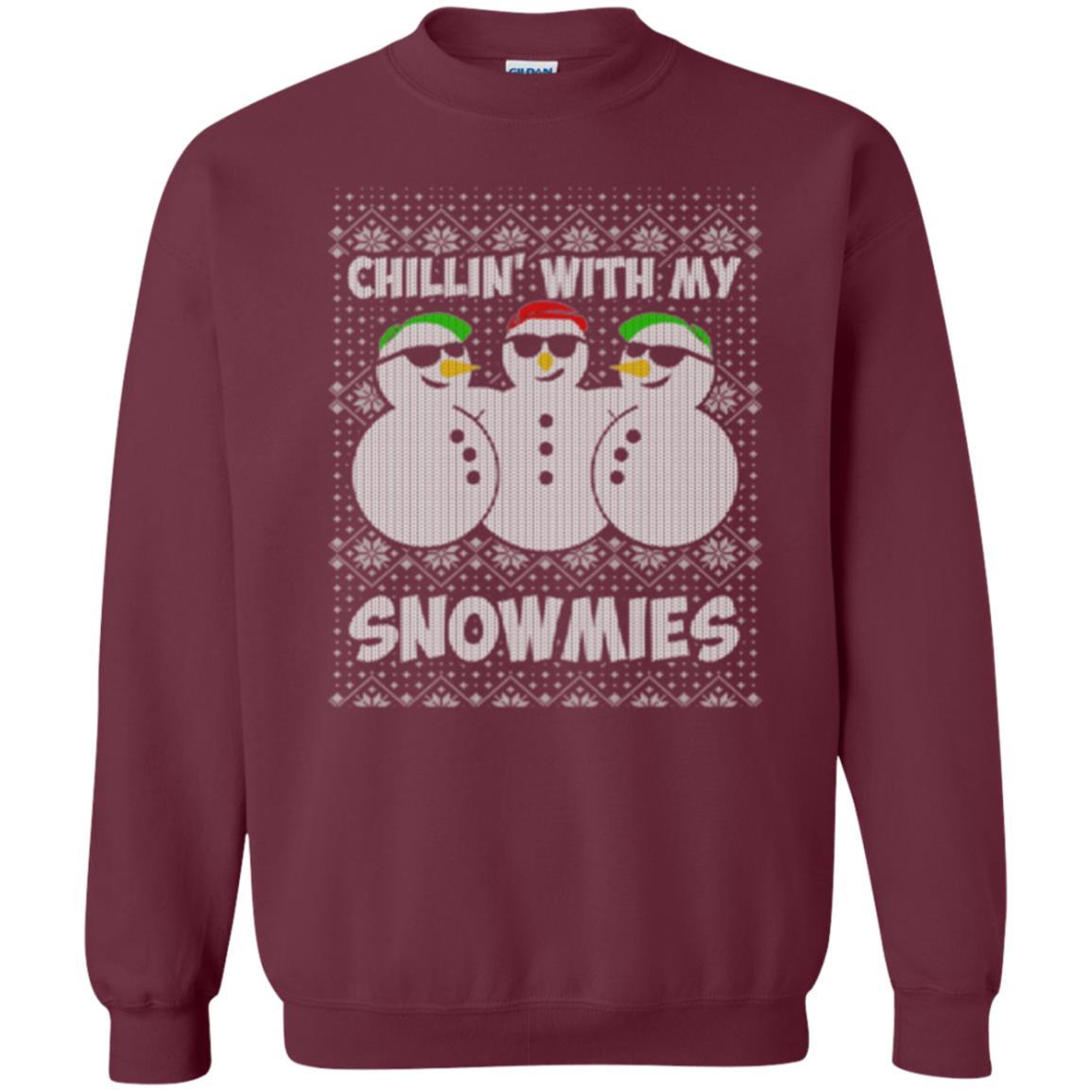 Christmas T-shirt Chillin With My Snowmies Maroon