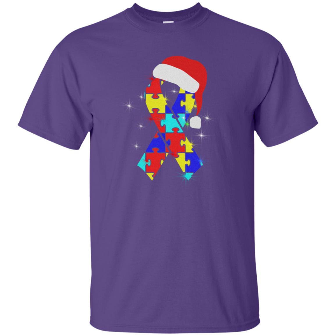 Autism Puzzle Ribbon Santa Hat X-mas Gift Shirt Purple