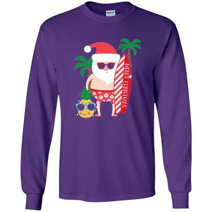 Christmas T-shirt Santa Claus Surfing Hawaiian Purple