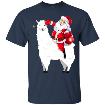 Alpaca Llama And Santa Claus X-mas Gift Shirt Navy
