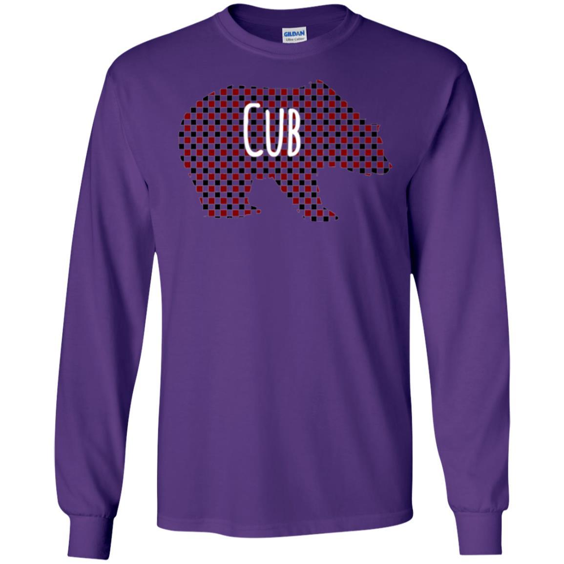 Family Christmas T-shirt Red Plaid Cub Bear Purple