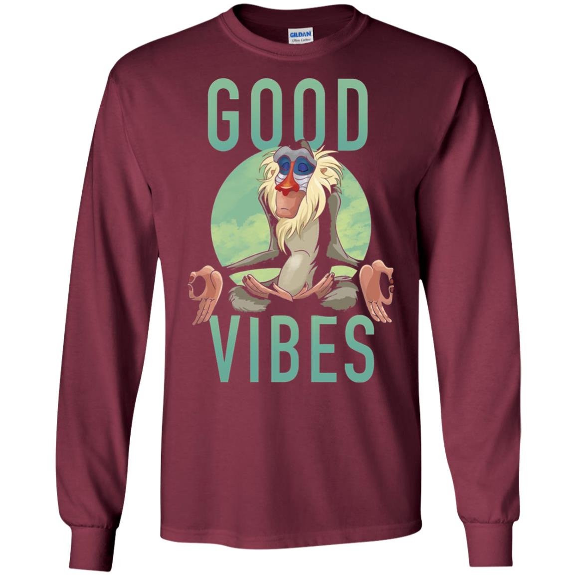 Disney Lion King Rafiki Meditate Good Vibes Graphic T-shirt Maroon