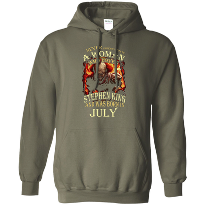 July T-shirt Never Underestimate A Woman Who Loves Stephen King Military Green