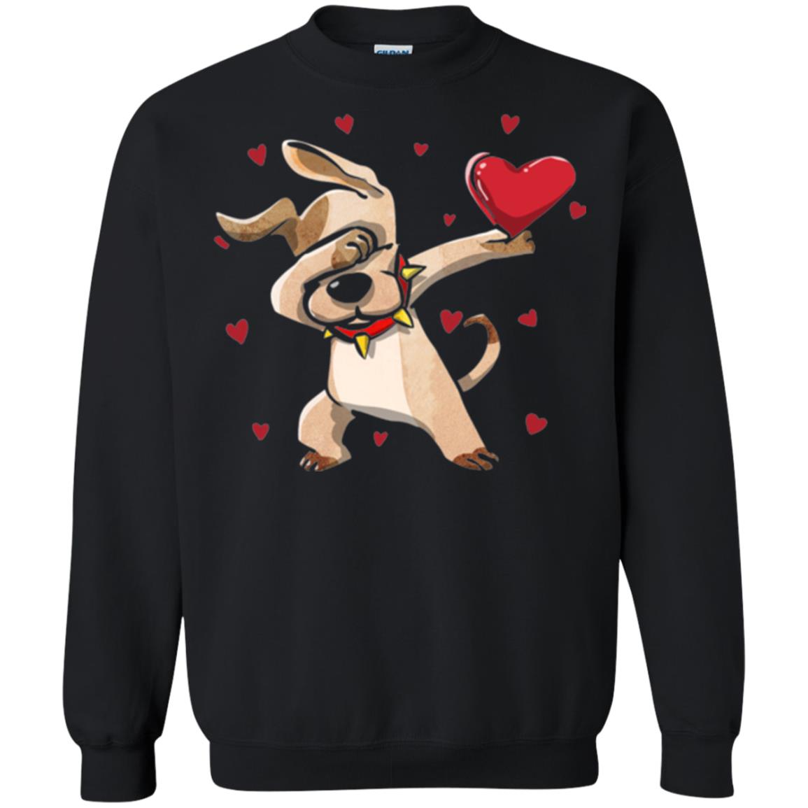 Funny Dabbing Dog Valentine_s Day T-shirt Black