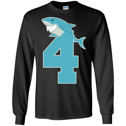 4th Birthday Shark Party Shirt Black
