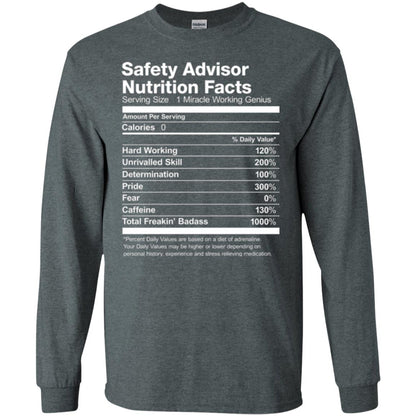 Safety Advisor Nutrition Facts Funny T-shirt Dark Heather