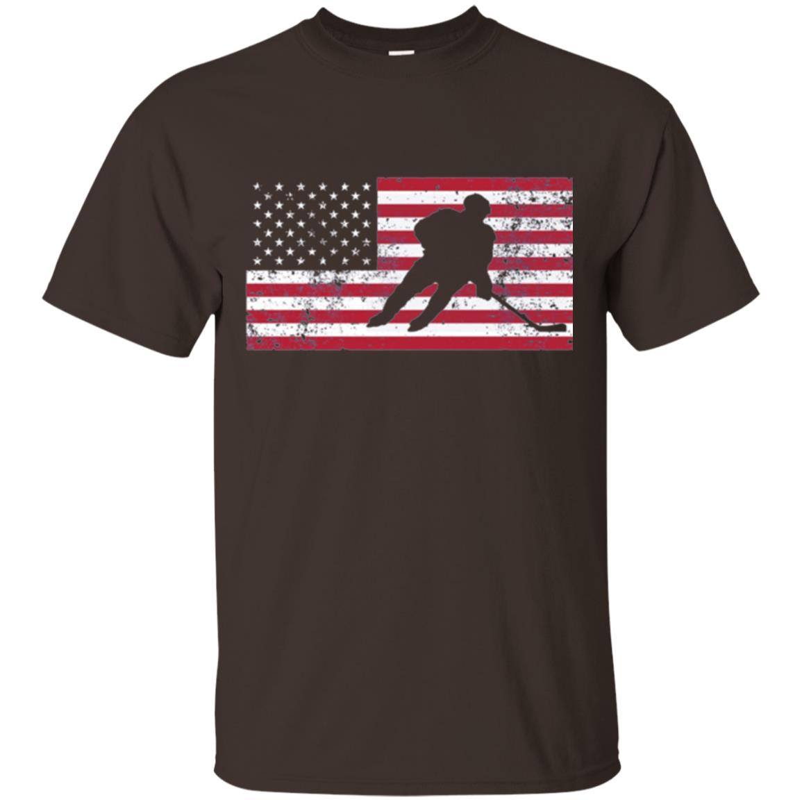 Hockey T-shirt American Flag Usa Patriotic Ice Skating Dark Chocolate