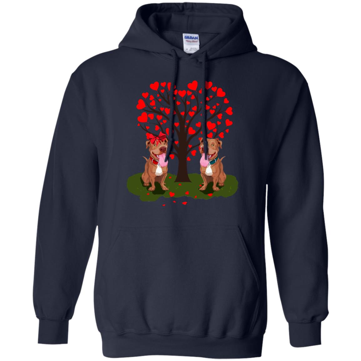 Valentine Pitbull Couple Heart Tree Shirt Navy