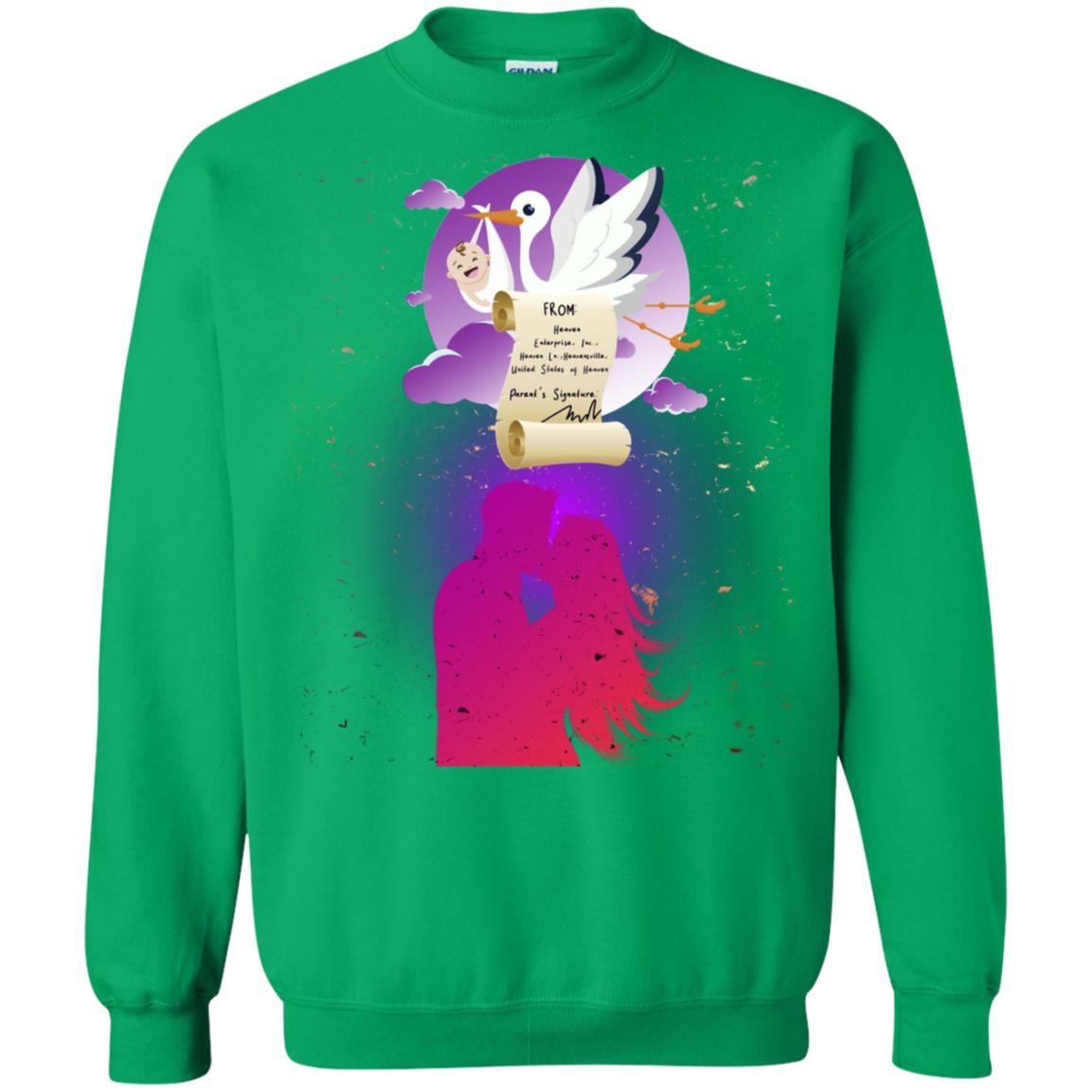 Stork Carrying Baby Mom And Dad Shirt For Women Irish Green