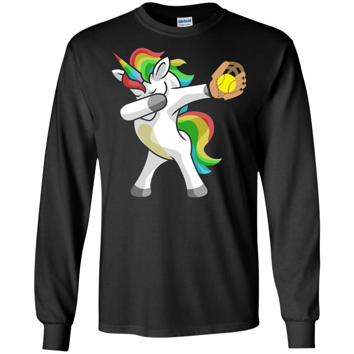 Dabbing Unicorn Softball T-shirt Funny Dabbing Black
