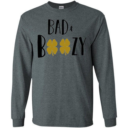 Bad And Boozy Funny Saint Patrick Day Drinking T-shirt Dark Heather