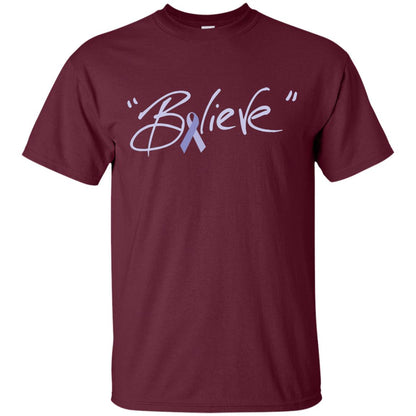 Esophageal And Stomach Cancer Awareness Shirt Periwinkle Blue Ribbon Believe Maroon
