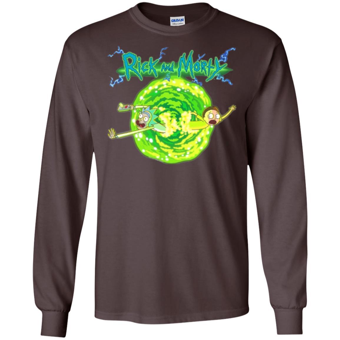Rick Morty T-shirt Portal Glow Lightning Logo Dark Chocolate