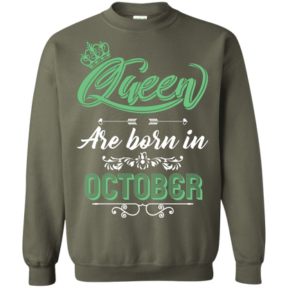 Brithday T-Shirt Queen Are Born In October Military Green