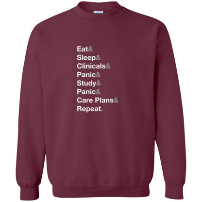 Nurse T-shirt Eat Sleep Clinicals Panic Study Panic Care Plans Repeat Maroon
