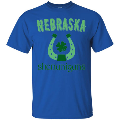 Nebraska Shenanigans Horseshoe Clover St Patrick_s Day T-shirt Royal