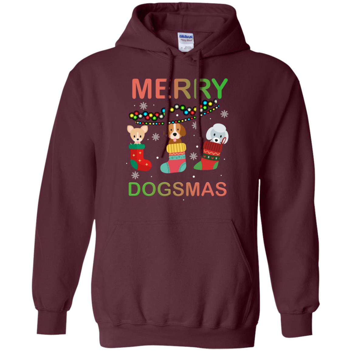 Merry Dogsmas X-mas Gift Shirt For Dogs Lovers Maroon