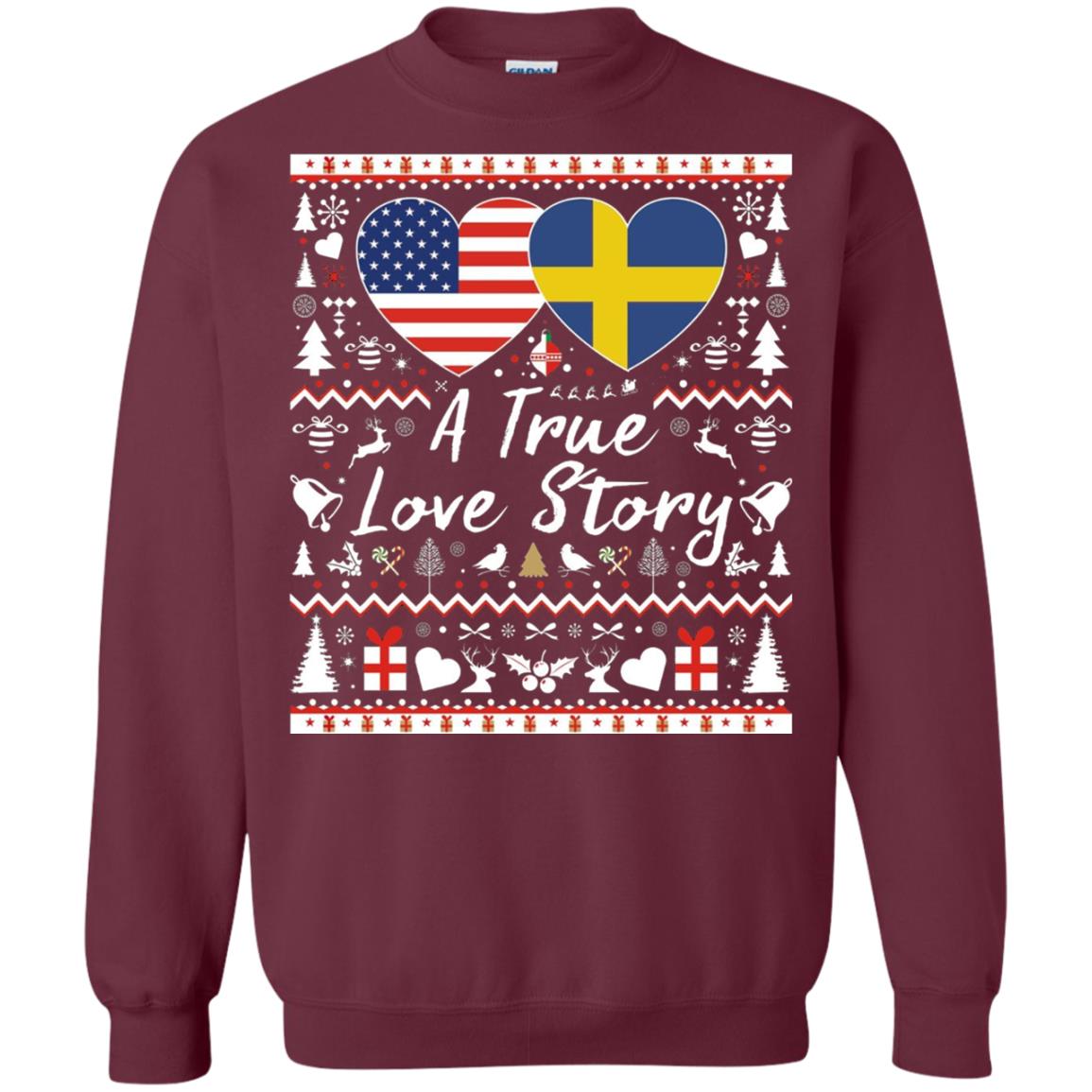 Christmas T-shirt American Swedish A True Love Story Maroon