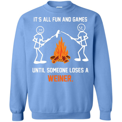 Camper T-shirt It’s All Fun And Games Until Someone Loses A Weiner Carolina Blue